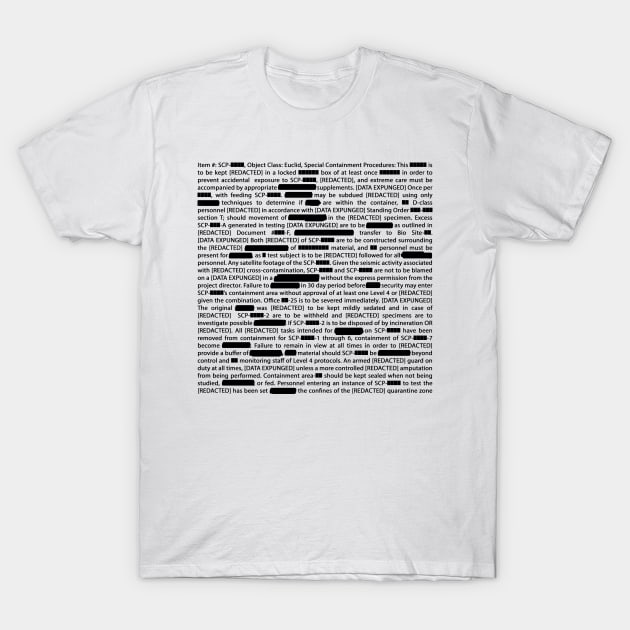 SCP Redacted Document v2 T-Shirt by Toad King Studios